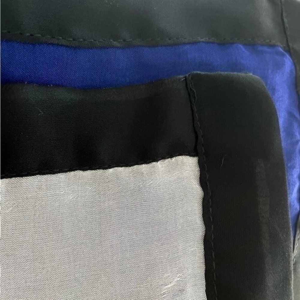 Designer Blue Black White Blocks Framed Silk Scarf 72